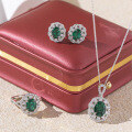 wholesale S925 Sterling Silver Full Set, Yuntong Jewelry New Cultivated Emerald Colored Gemstone Oval Pendant, Main Stone 8*10mm-0-8