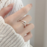 wholesale S925 Sterling Silver Fashion Minimalist Serpent Inlaid with Green Zircon Stone Cold Style Niche Design Openable Ring for Women-069QJJ/approx. 1.9g>Adjustable opening