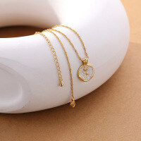 wholesale 925 Sterling Silver French Vintage Enamel Rose Flower Necklace For Women, Tulip Collarbone Chain-A2549-Gold 925 Silver