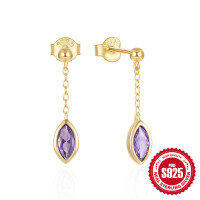 wholesale 925 Sterling Silver New Marquise Pendant Drop Earrings Women-Gold-Purple Diamond 925 Silver