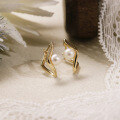wholesale S925 Gold-Plated French Freshwater Pearl V-Shape Earrings for Women, Simple and Elegant-0-0