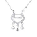 wholesale S925 Sterling Silver Chinese Style Maker's Longevity Lock Necklace for Women with Tassel and Inlaid Pendant for Luck and Safety, Exquisitely Crafted-0-4