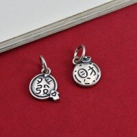 wholesale S925 Sterling Silver Prosperity Pouch Chinese Style Small Accessories Handmade DIY Bracelet Stringing Bead Cord Braiding Necklace Pendant-Antique Chinese character "Fa" pendant 5000526