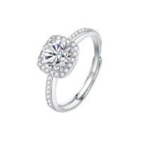 Sterling Silver 1-Carat Moissanite Square Solitaire Engagement Ring, Luxury Design-S925 sterling silver + 1 carat moissanite MJ-032  Adjustable opening