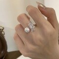 wholesale S925 Sterling Silver High-End Luxury Exquisite Craftsmanship Aurora Perfect Circle Australian White Peacock Feather Full Diamond Pearl Ring High Carbon Diamond Shell Pearl Ring for Women-0-0