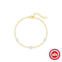 wholesale 925 Sterling Silver New Minimalist Pearl Paperclip Chain Bracelet, Trendy and Creative-Gold 925 silver