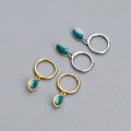 wholesale S925 Sterling Silver, Korean Style Minimalist Elegant Oval Ear Clasp Retro Green Pendant Earrings for Women M01334-0-2