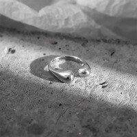 wholesale 925 Sterling Silver Adjustable Open Ring For Women, Chic Waterdrop Design, Unique Fashion Hand Accessory-K023K-White Gold Adjustable opening