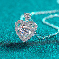 S925 Sterling Silver Moissanite Women's Necklace, Heart Pendant, Daily Luxury Gift-0-0