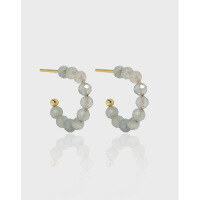 wholesale S925 Sterling Silver 3033 Korean Version Ins Niche Design Minimalist Versatile C-Shape Labradorite Aquamarine Textured Earrings for Women-Platinum【Labradorite】 925 Silver