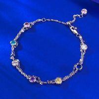 wholesale S925 silver new jewelry double-layer bubble rainbow-colored diamond bracelet adjustable for women, a hit on Xiaohongshu-B182 White Gold Diamond Bracelet>Pull-out Adjustable