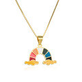 wholesale S925 Silver Cross-Border Fresh and Popular Collarbone Necklace, Japanese and Korean Style Drip Oil Pendant, Sweet Rainbow Accessory Necklace for Women-0-4