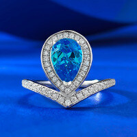 wholesale S925 Silver Crown 6*9mm Teardrop Aquamarine Ring for Women, Fashionable for Commuting, Live Stream Edition-R952 Ocean Blue Ring Size 8