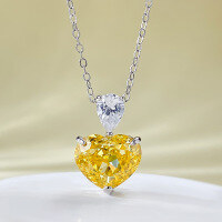 wholesale Metal material, Mu Jing new product simple cute sweet love heart simulated diamond pendant necklace collarbone chain super flash birthday gift-N016 Yellow Diamond 925 Silver