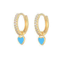 wholesale S925 Sterling Silver Geometric Heart Earrings With Crystals, Cross-border Bestseller, Versatile Ear Cuff-Gold-Sky Blue