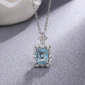 wholesale S925 Sterling Silver Summer Blue Topaz Necklace for Women, Minimalist Light Luxury Small Design French Collarbone Chain-0-2