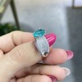 18K Gold 3ct Lab-Grown Paraiba Blue Oval Ring-0-0