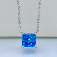 wholesale [925 Silver] Mujing Jewelry Classic Square Necklace for Women, Sea Blue High-Carbon Diamond 8*8 Pendant, Drop Shipping-Red 925 silver