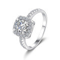 PT950 Plated S925 Silver 1ct Moissanite Square Halo Prong Ring Cross-border Dropshipping-0-3