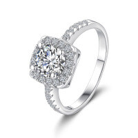 PT950 Plated S925 Silver 1ct Moissanite Square Halo Prong Ring Cross-border Dropshipping-50-point (simulated drill)  Adjustable opening