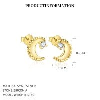 wholesale S925 Sterling Silver Shining Star and Moon Earrings, French Retro Small Design, Luxurious Advanced Sense-YE0219_Gold color_Different edges_With small flower ear cap 925 silver