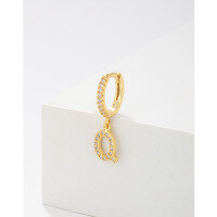 wholesale 925 Sterling Silver Amazon Cross-border Single Alphabet Earrings for Women, Fashion Hoop Ear Cuff, Versatile Ear Accessories-Q Single>925 silver