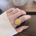 wholesale S925 Sterling Silver Retro Fashion Exaggerated Oval Amber Beeswax Stone Ring with Ornate Luxurious Pattern Index Finger Ring-0-0
