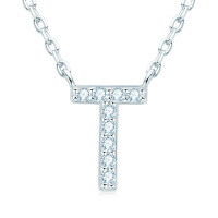 S925 Sterling Silver Necklace with Moissanite Pendant, Unisex Classic Style, Clearance Shipping Included.-Letter T necklace [Moissanite]