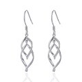 wholesale S925 Sterling Silver Double Twist Wave Minimalist Ear Hooks, Fashionable European American Korean Style Niche Design Long Twisted Floral Silver Earrings-0-4