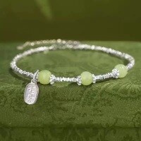 wholesale 925 Sterling Silver Peace And Hetian Jade Bracelet For Women-Hetian Jade Bracelet 925 Silver