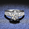 925 Sterling Silver Women's Ring with 1ct D Color Moissanite, Four-Prong Floral Halo Setting-0-0