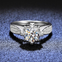 925 Sterling Silver Women's Ring with 1ct D Color Moissanite, Four-Prong Floral Halo Setting.-1 carat (simulated diamond)  Hong Kong number 10