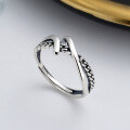 wholesale S925 sterling silver retro geometric irregular ring hip-hop sweet cool style design Thai silver index finger ring for women-0-0