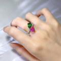 wholesale 925 Silver Metal Material Mù Jǐng Jewelry New Product 7*9 Waterdrop Shape High Carbon Diamond Pink Diamond Green Diamond Ring for Women, Fashionable and Versatile-0-3