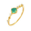 wholesale S925 Silver Gold-Plated Sugar Loaf Cut Lab-Grown Emerald Ring, Factory Direct Supply-0-0