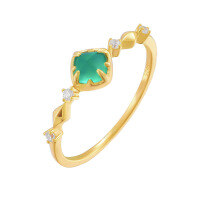 wholesale S925 Silver Gold-Plated Sugar Loaf Cut Lab-Grown Emerald Ring, Factory Direct Supply-Cultured Emerald Ring  US Size 8