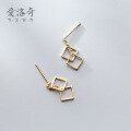wholesale S925 Silver Earrings, Small Fresh Hollow Square Sweet Geometric Earrings, Elegant Ear Accessories G1488-0-3