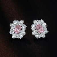 wholesale 925 Sterling Silver 5*7mm Oval Shape 1ct Sweet and Simple Stylish Versatile Stud Earrings for Women-Padparadscha cultured sapphire [E3228] Main stone 5*7