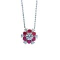 wholesale S925 Sterling Silver with Red and Green Gemstones Sunflower One-Carat Diamond Necklace, Luxury Floral Pendant for Women-0-4