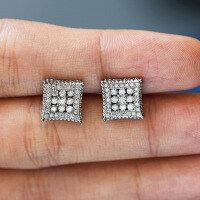 S925 Sterling Silver Rhombus Hip-hop Cubic Zirconia Stud Earrings-Set with moissanite - white gold  925 silver