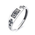 wholesale S925 Sterling Silver Vintage Distressed Black Cross Floral Pattern Punk Style Adjustable Open Ring for Women-0-4