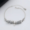 wholesale S925 Sterling Silver Auspicious Pattern Antique Craft Coin Pi Xiu Bracelet, Literary Retro Ethnic Style-0-1