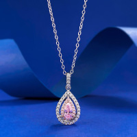 wholesale [925 Silver] Stunning Jewelry New Pear-Shaped Pink Diamond 4*7mm Pendant with Diamond Accents Women's Necklace, INS Elegant and Fresh Style-N173 Pink Diamond