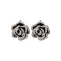 wholesale 925 Sterling Silver Black Camellia Flower Diamond-Embedded Earrings for Women, Light Luxury Minimalist High-End Elegant Stud Earrings-0-4