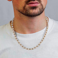 wholesale Metal material cloud-patterned new men's freshwater pearl necklace, collarbone chain with high-end minimalist French design sense neck accessory-18K gold + natural freshwater pearl, approximate weight: 26.61g, size: 51.5cm 925 silver