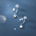 wholesale S925 Sterling Silver Nalan Ear Clip for Women, Korean Style Small Fresh Asymmetric Star Moon Earrings Without Ear Piercing, Five-Pointed Star Ear Accessories G9499-0-1