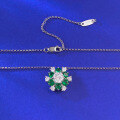 wholesale S925 Sterling Silver with Red and Green Gemstones Sunflower One-Carat Diamond Necklace, Luxury Floral Pendant for Women-0-3