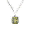 wholesale S925 Sterling Silver Chained Green Square Zircon Necklace, Fairy Tale-Inspired Sweet and Edgy Collarbone Chain-0-4