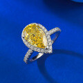 wholesale S925 Sterling Silver High Carbon Diamond 7*11 Pear Shaped Yellow Radiant Ring for Women Cross-Border Drop Shipping-0-2
