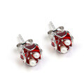 wholesale S925 Sterling Silver Plated with K Gold, Dunli Jewelry New Year Red Elegant Floral Ear Stud with Pearl Wholesale from Manufacturer-0-0